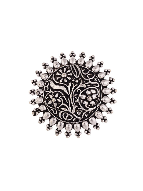 Oxidised Silver Toned Filigree Ring
