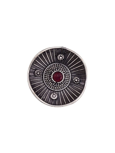 oxidised Silver Toned Pink Stone Finger Ring