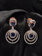 Rose Gold Plated blue & White AD Studded Concentric Dropdown Earrings