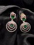 Rose Gold Plated Green & White AD Studded Concentric Dropdown Earrings