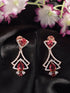 Rose Gold Plated Pink Ruby & White AD Studded Quirky Dropdown Earrings