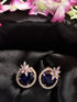 Rose Gold Plated Blue Sapphire AD Floral Studs Earrings