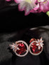 Rose Gold Plated Pink Ruby AD Floral Contemporary Studs Earrings