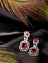 Rose Gold Plated Pink Ruby & White AD Studded Dropdown Statement Earrings