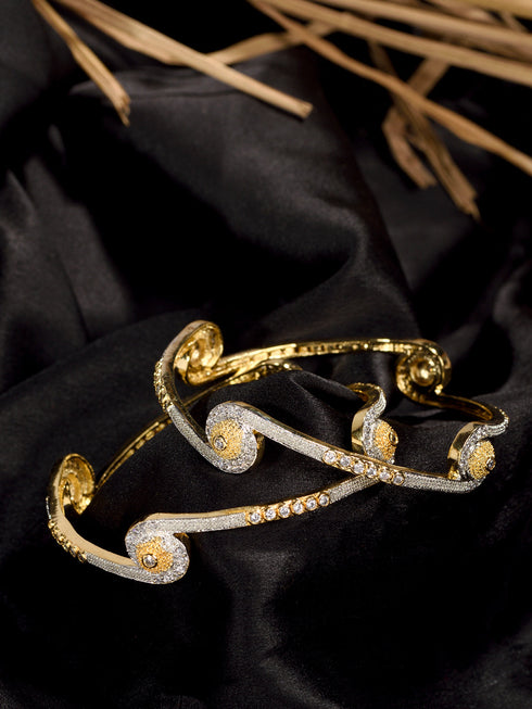 Set Of 2 White Gold Plated White AD studded Handcrafted Designer Bangles