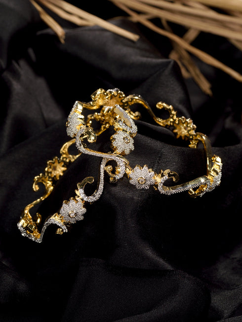 Set of 2 Dual Toned Gold Plated White AD Studded Handcrafted Designer Bangles