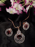 Rose Gold Plated Pink Ruby Studded Circle Pendant Locket Set Earrings and Chain