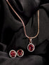 Rose Gold Plated Radiant Red AD Solitaire pendant Locket Set Earrings and Chain