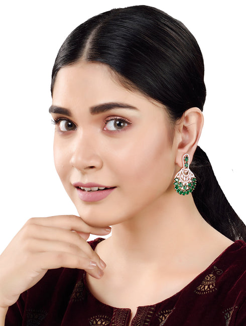 Rose Gold Plated Emerald AD studded Floral design Earrings