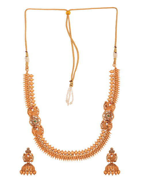 Gold Plated stone studded Peacock Temple Jewellery Set Jhumki Earrings