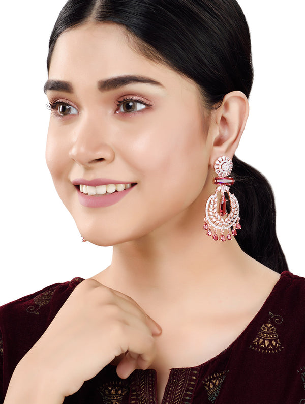Rose Gold Plated Ruby AD studded Drop Earrings