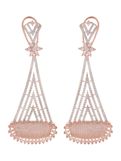 Rose Gold Plated White AD Stone studded Geometrical Jhumka Style Handcrafted Earrings