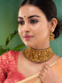 GoldPlated Green AD Studded Radha Krishna Temple Jewellery Set