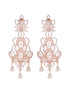 Rose Gold Plated White AD Studded Floral Chandelier Dropdown Handcrafted Earrings