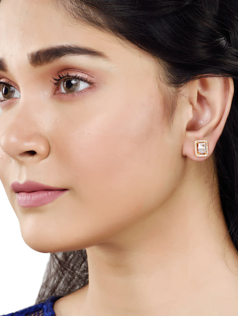 Gold Plated AD studded Square shaped Studd Earring