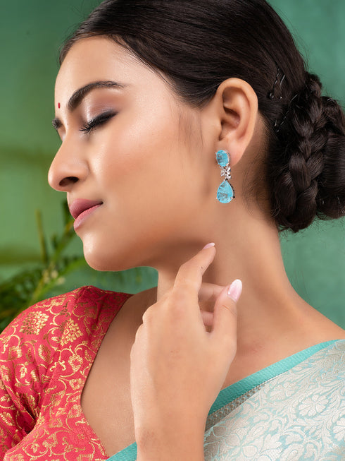 Saraf RS Women Jewellery Turquoise Blue Teardrop Shaped Drop Earrings