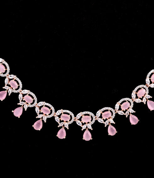 Contemporary Pink Diamond studded Necklace Earrings for women & Girls