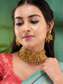 GoldPlated Green AD Embellished Shri Lakshmi Temple Choker Jewellery Set