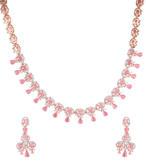 Contemporary Pink Diamond studded Necklace Earrings for women & Girls
