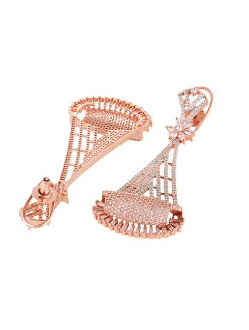 Rose Gold Plated White AD Stone studded Geometrical Jhumka Style Handcrafted Earrings