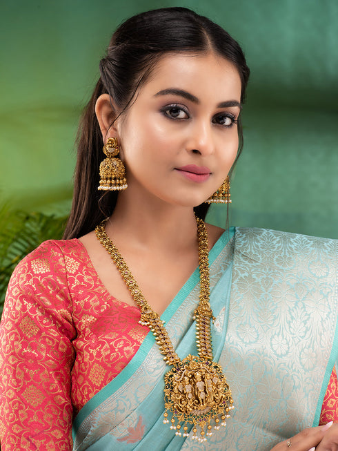 GoldPlated AD Embellished Temple Ram Darbaar Jewellery Set
