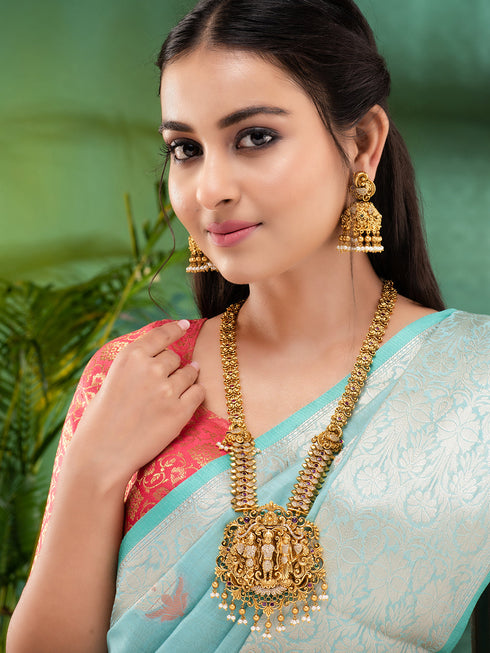 GoldPlated AD Embellished Temple Ram Darbaar Jewellery Set