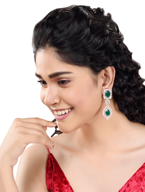 Rose Gold Plated Blue AD studded Drop Earrings