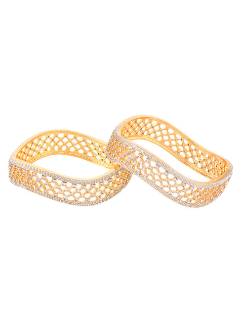 Set Of 2 Gold Plated AD Studded Cut -Out Hand Crafted Bracelet Bangles