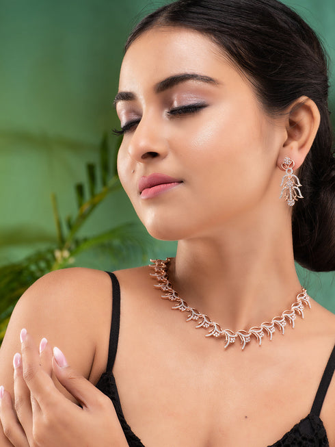 Rose GoldPlated White AD Studded Jewellery Set