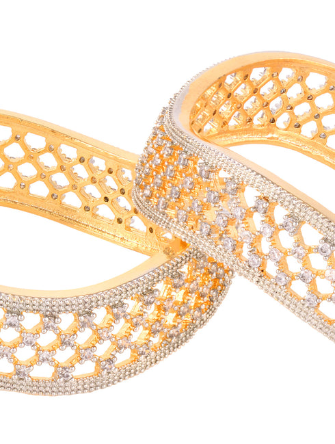 Set Of 2 Gold Plated AD Studded Cut -Out Hand Crafted Bracelet Bangles