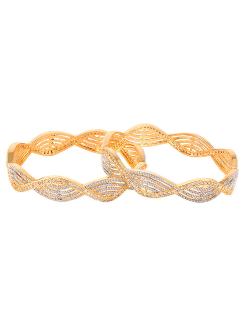 A Pair Of 2 Gold Dual Toned AD Studded hand Crafted Bangles