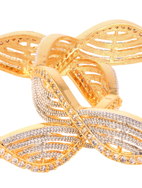 A Pair Of 2 Gold Dual Toned AD Studded hand Crafted Bangles