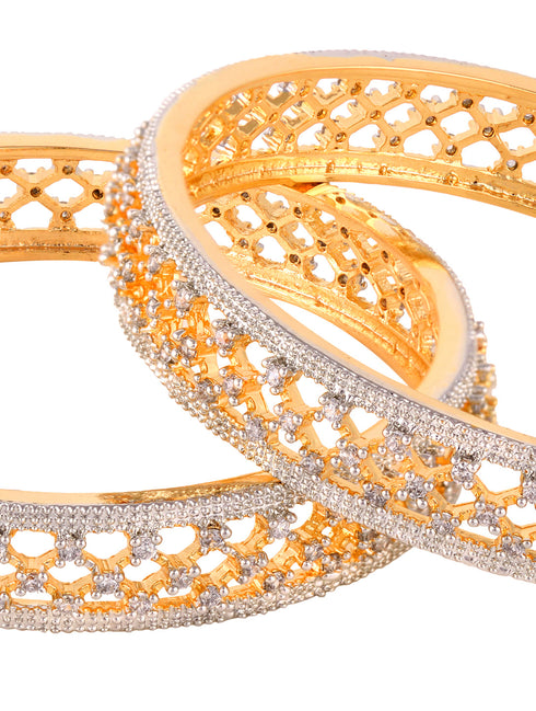 A pair of 2 Gold Dual Toned AD Studded hand Crafted Textuerd Bangles