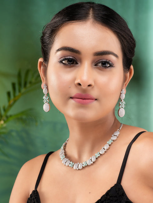 GoldPlated Lime green AD Studded Statement Jewellery Set