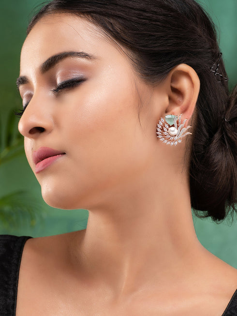 Sea Green Floral Rose GoldPlated Studs Earrings