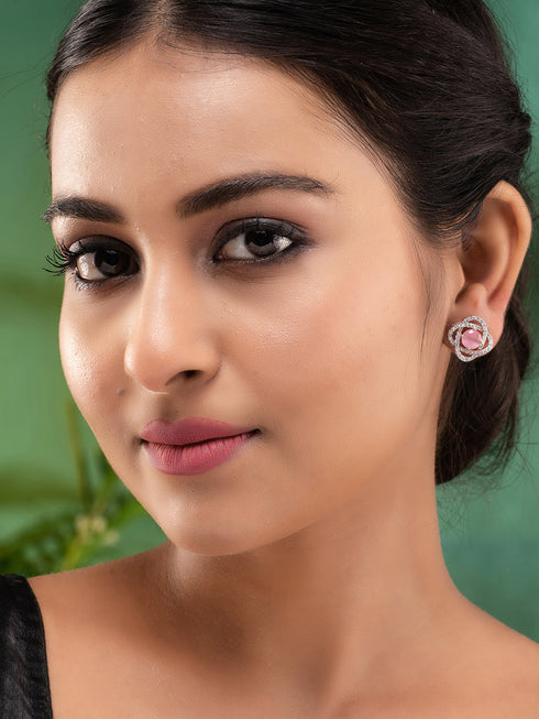 Pink Floral Rose GoldPlated Studs Earrings