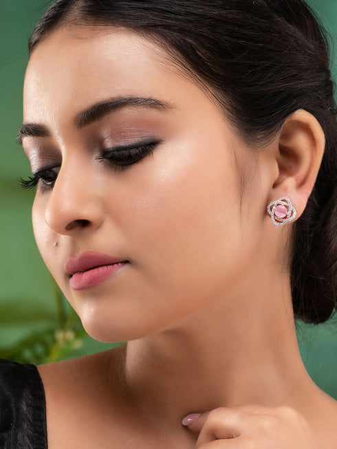 Pink Floral Rose GoldPlated Studs Earrings