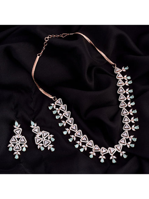 Unique triangular design Diamond Necklace Earrings Modern design for Women & Girls