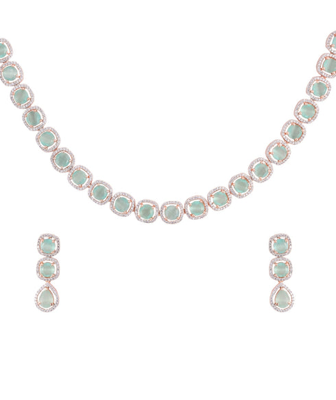 Turquoise Blue Solitaire studded Necklace Earrings for Women & Girls