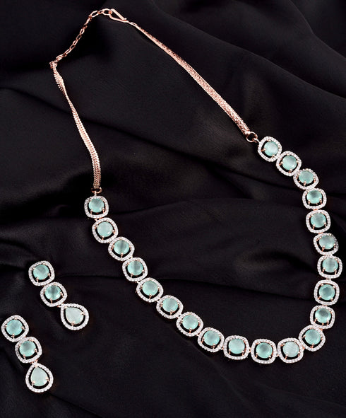 Turquoise Blue Solitaire studded Necklace Earrings for Women & Girls