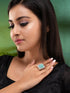 RoseGold Plated Turquoise Blue StoneStudded Adjustable Finger Ring