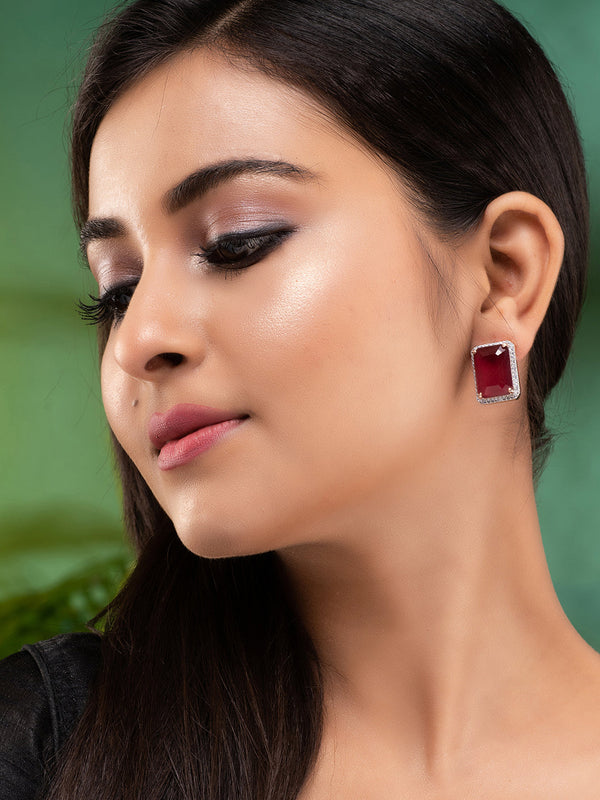 Red Contemporary Studs Earrings