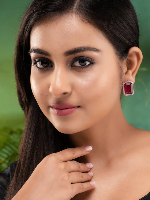 Red Contemporary Studs Earrings