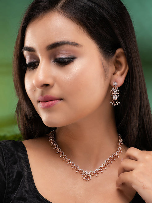 Rose GoldPlated White AD Studded Jewellery Set