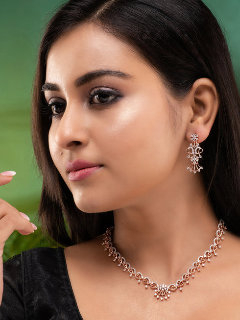 Rose GoldPlated White AD Studded Jewellery Set