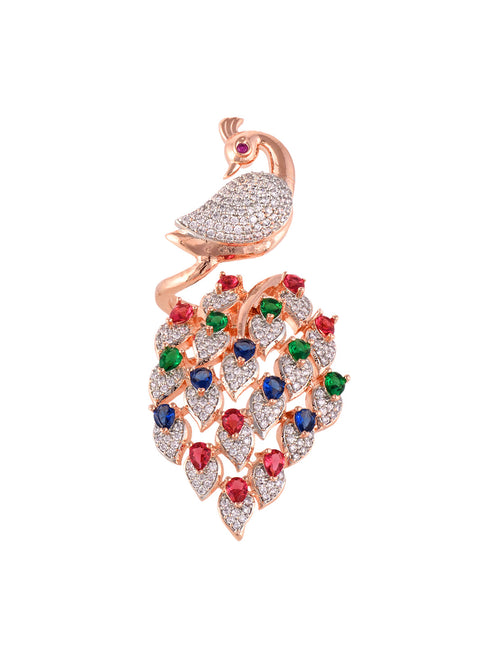 Rose Gold Plated Multi AD studded Peacock Handcrafted Finger Ring