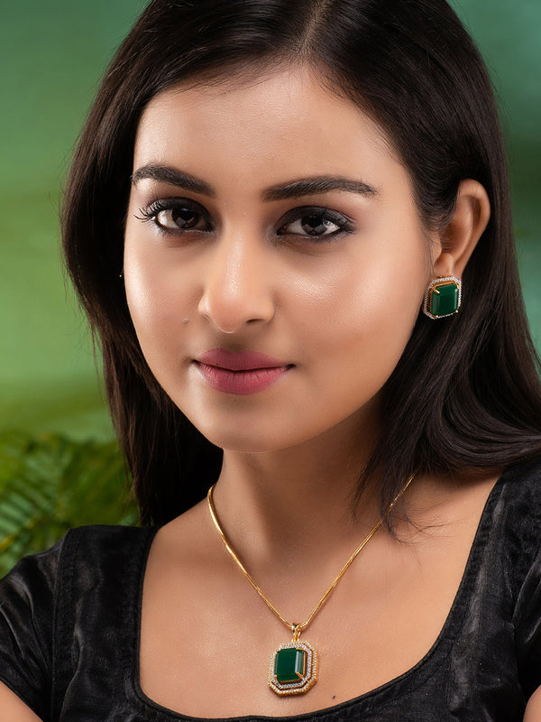 GoldPlated White & Green AD Studded Jewellery Set