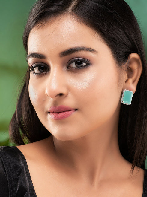 Sea Green Square Studs Earrings