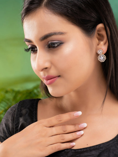 GoldPlated & White AD Studded Contemporary Drop Earrings