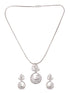 White Rhodium plated AD studded Round Pendant Earrings set chain